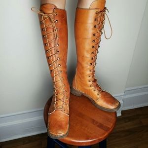 vintage 60/70s hippie knee-high lace-up boots